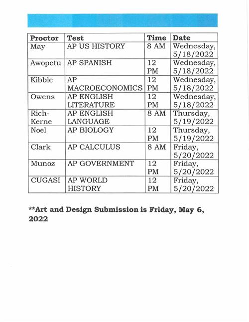 AP Exam Schedule 2022